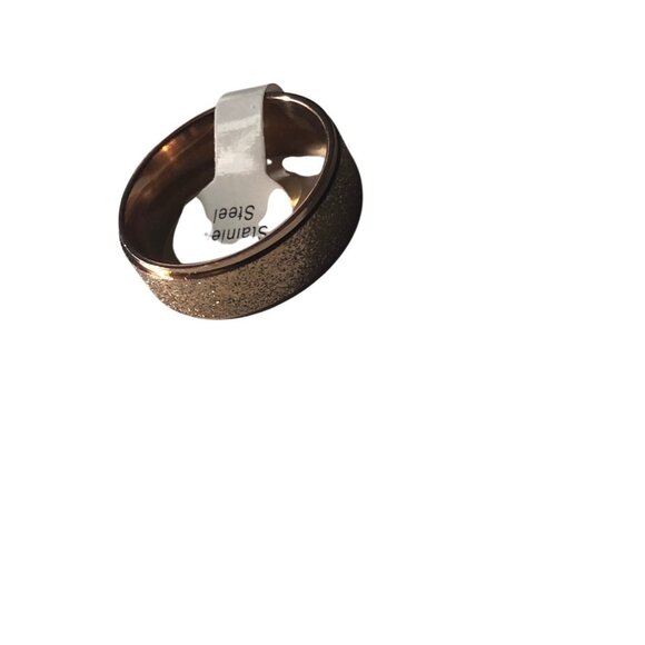 Matte Rose Gold Stainless Steel Ring Unisex With Subtle Glitter Finish Comfortab - Picture 4 of 6